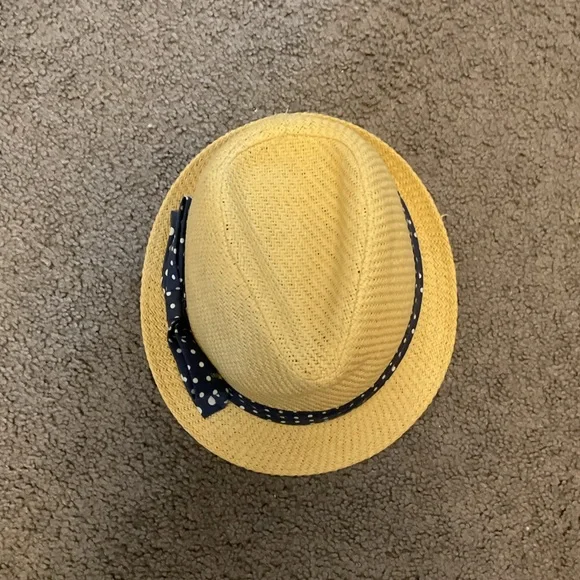 Amazing Polkadot Navy Bow Ribbon Straw Fedora Hat Beach Vacation Summer Like New - Picture 4 of 6